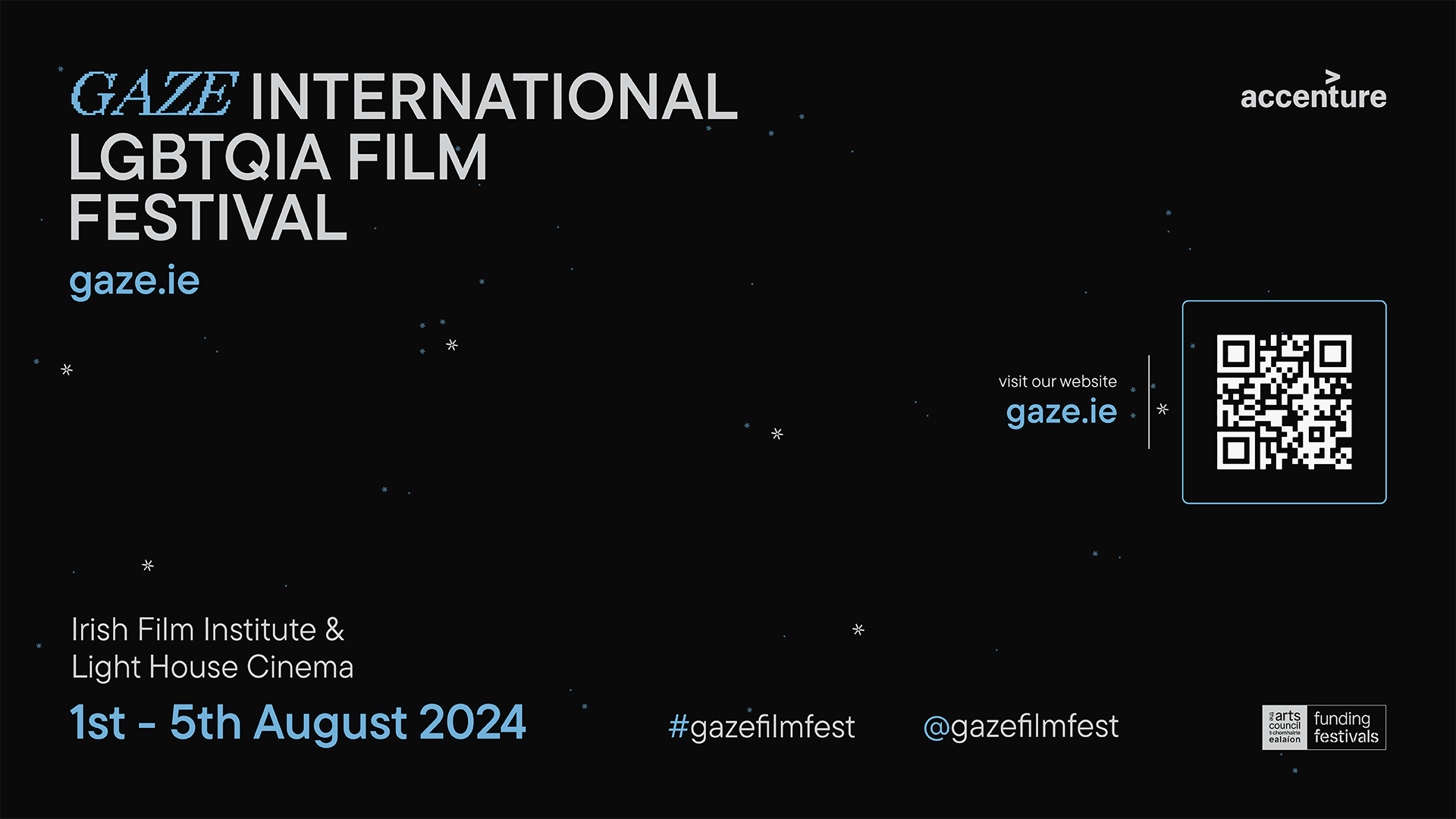 This image shows a starry night with the words GAZE Film Festival across the sky.